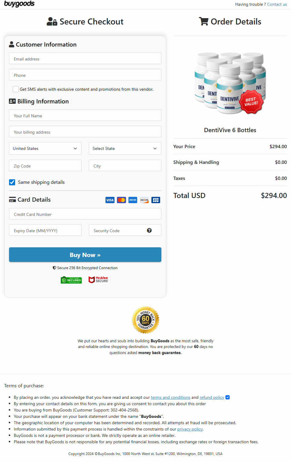 DentiVive Order Checkout Page